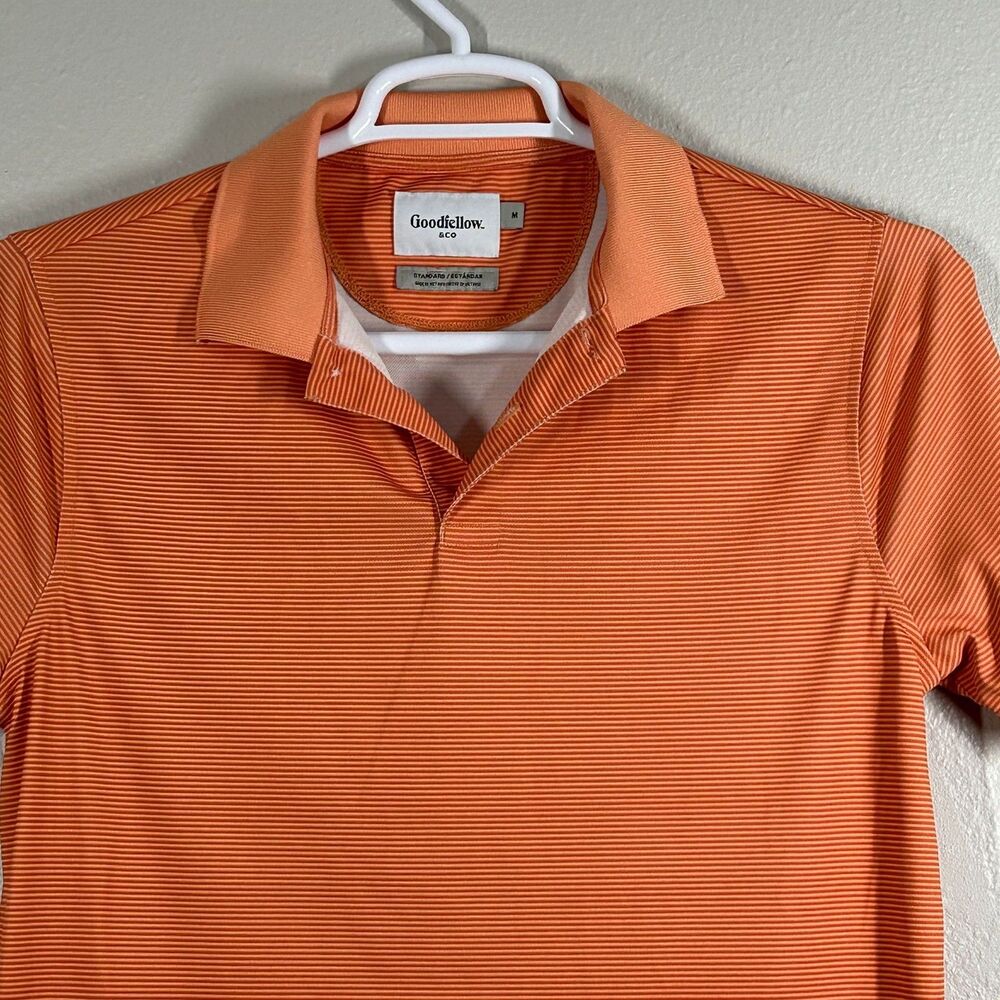 Goodfellow Polo Shirt Mens M Orange Striped Short Sleeve Stretch Performance